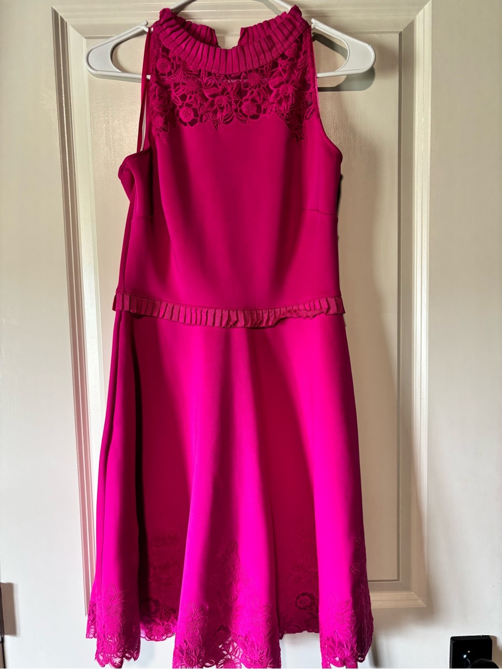 Ted Baker Bright Fuchsia Lace-Trim Midi Dress